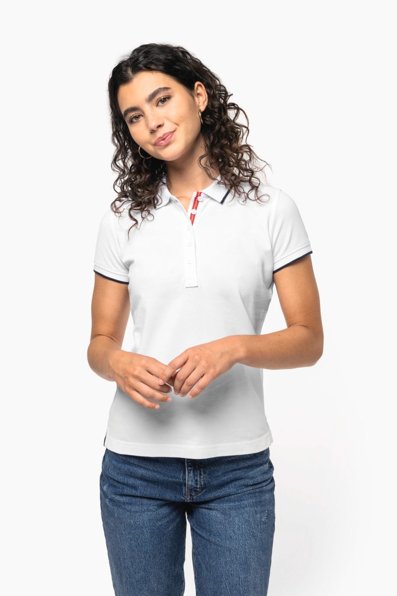 Polo maille piquée manches courtes femme