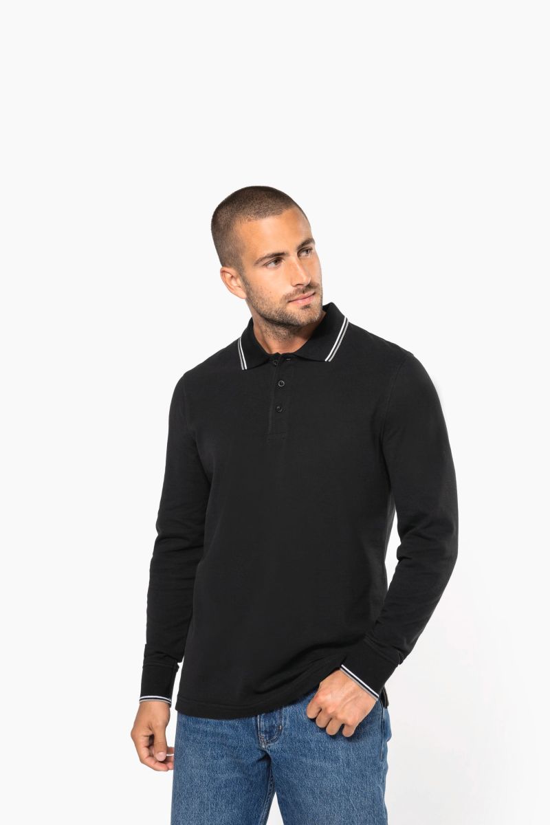 Polo maille piquée manches longues homme