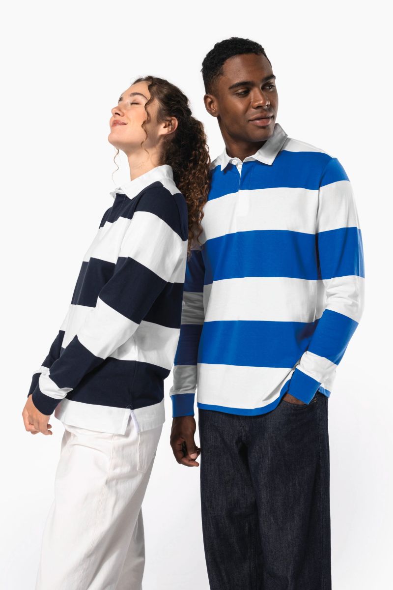 Polo rugby rayé manches longues unisexe