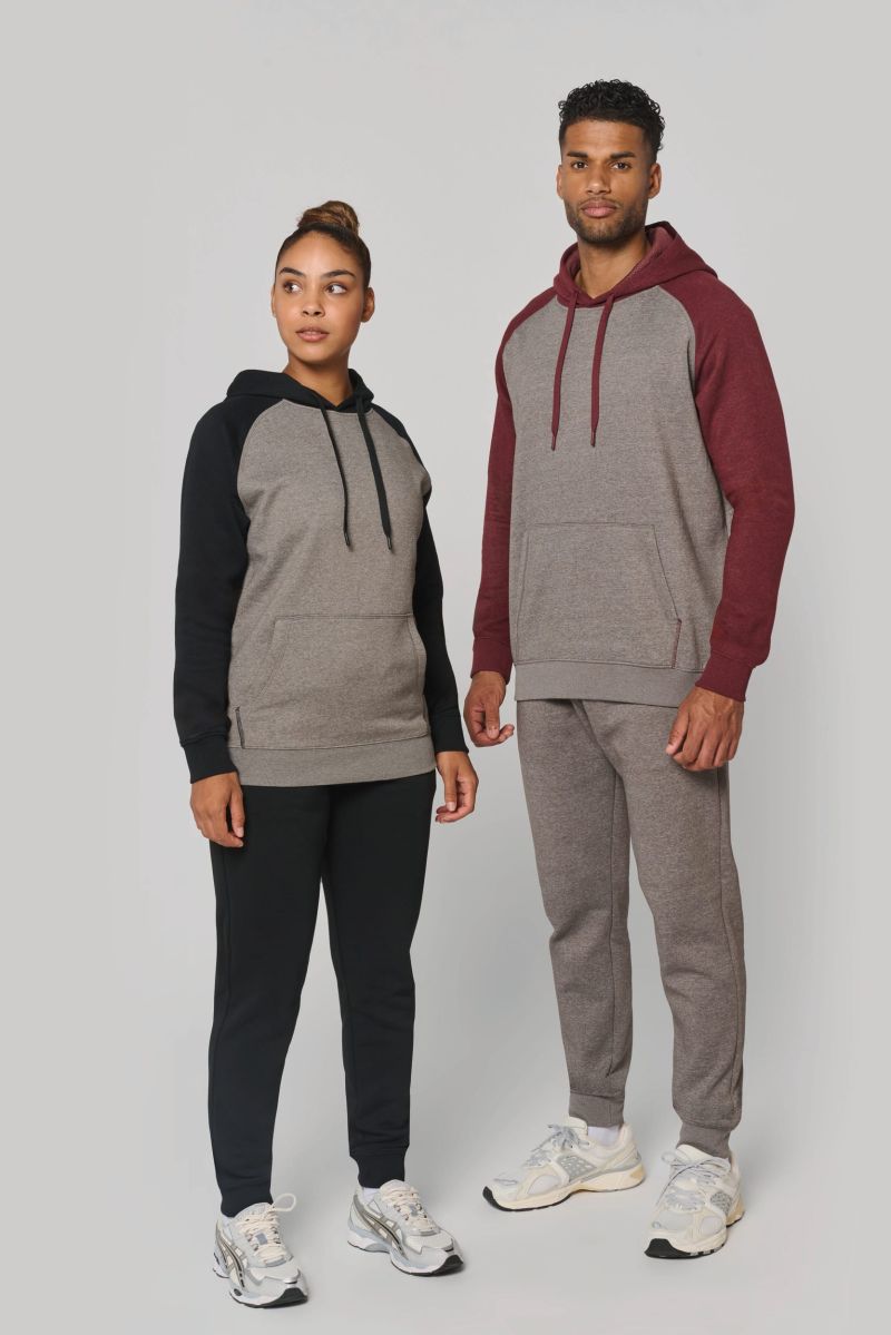 Sweat-shirt à capuche bicolore unisexe