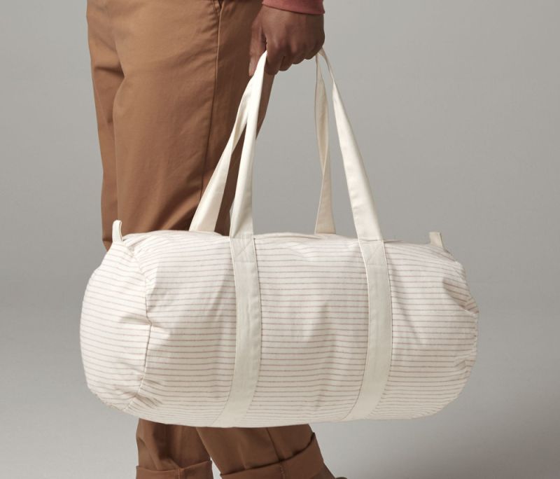 STRIPED ORGANIC COTTON BARREL BAG